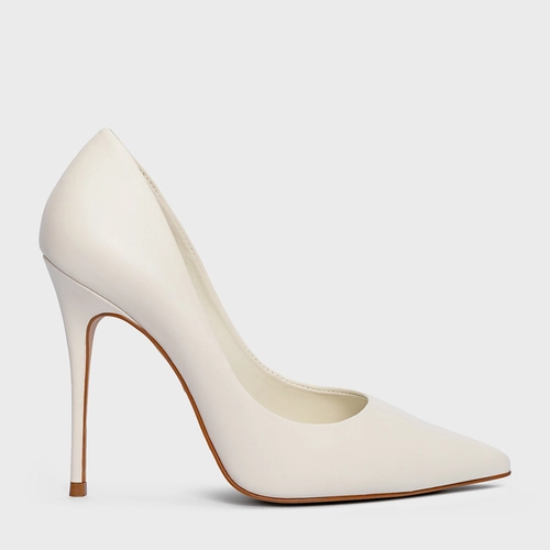 Scarpin Loretta Salto Fino Couro Off White Milk