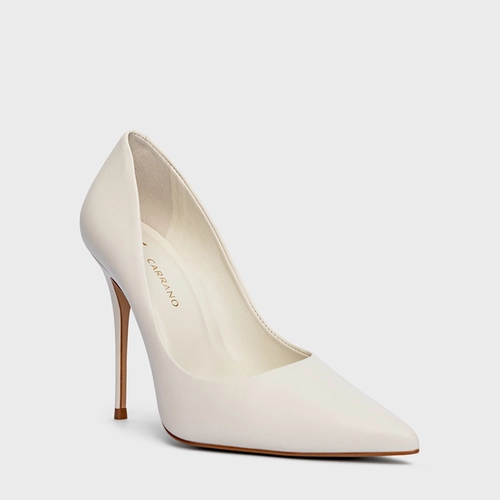 Scarpin Loretta Salto Fino Couro Off White Milk