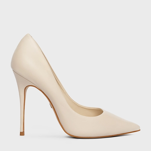 Scarpin Loretta Salto Fino Couro Off White Cotton