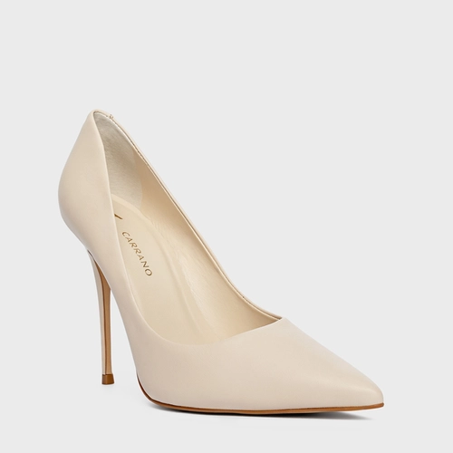 Scarpin Loretta Salto Fino Couro Off White Cotton
