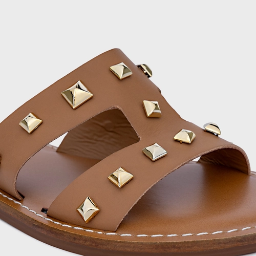 Flat Lines Tachas Couro Bege Cookie