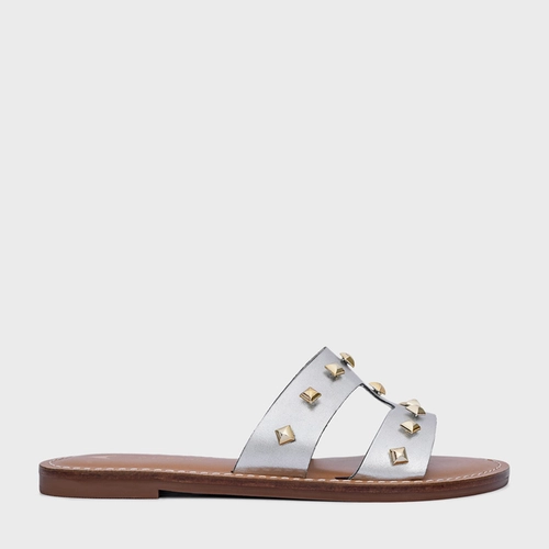 Flat Lines Tachas Couro Metalizado Prata