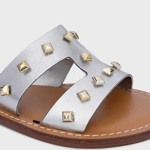 Flat Lines Tachas Couro Metalizado Prata