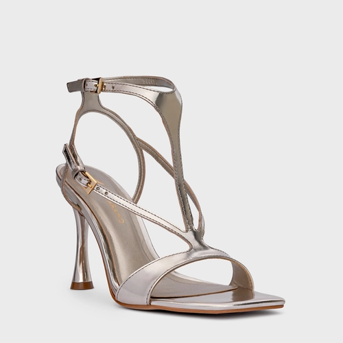 Sandália Lush Tiras Salto Fino Couro Spechio Champagne