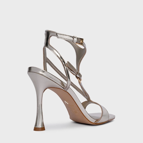 Sandália Lush Tiras Salto Fino Couro Spechio Champagne