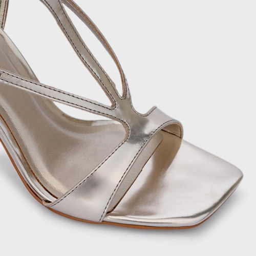 Sandália Lush Tiras Salto Fino Couro Spechio Champagne