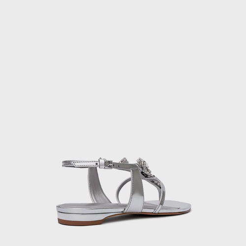 Sandália Flat Shine Cristal Couro Spechio Prata