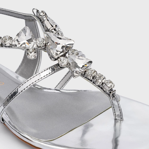 Sandália Flat Shine Cristal Couro Spechio Prata
