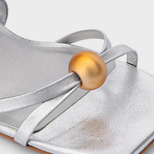 Sandália Sphere Lace Up Salto Fino Couro Metalizado Prata