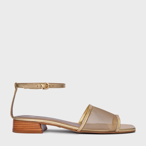 Sandália Allure Salto Bloco Tela Dourado