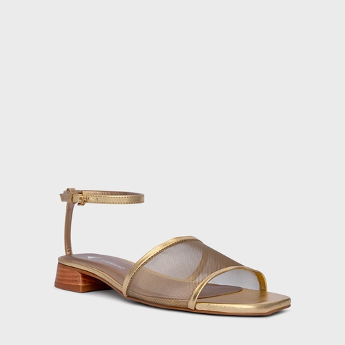 Sandália Allure Salto Bloco Tela Dourado