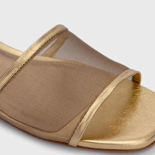 Sandália Allure Salto Bloco Tela Dourado