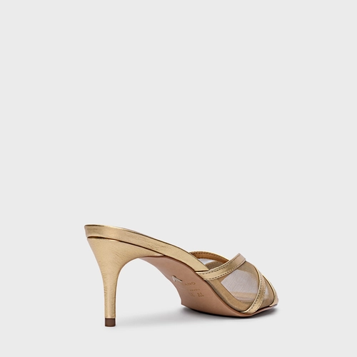 Open Mule Allure Salto Fino Tela Dourado