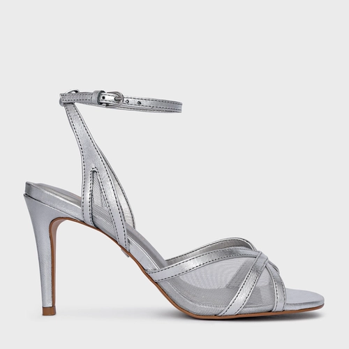 Sandália Allure Salto Fino Tela Prata