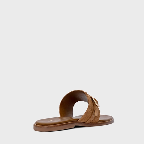 Flat Thong Basis Couro Suede Marrom Saddle