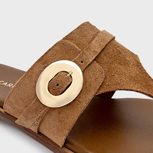 Flat Thong Basis Couro Suede Marrom Saddle