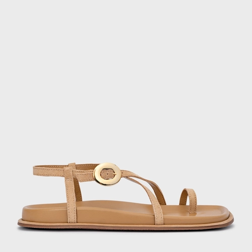 Sandália Papete Basis Couro Suede Bege Toffee