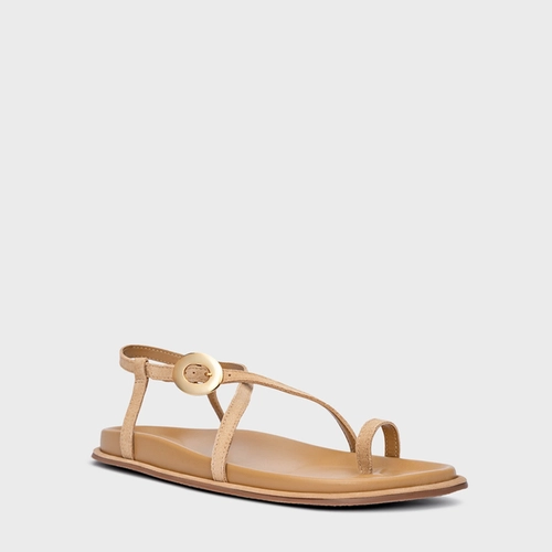 Sandália Papete Basis Couro Suede Bege Toffee