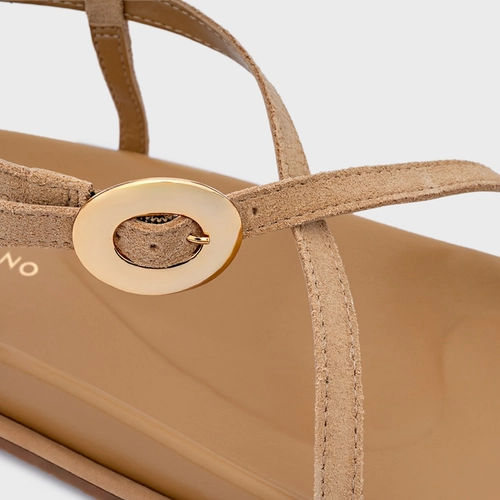 Sandália Papete Basis Couro Suede Bege Toffee