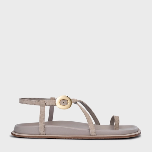 Sandália Papete Basis Couro Suede Cinza Cashmere