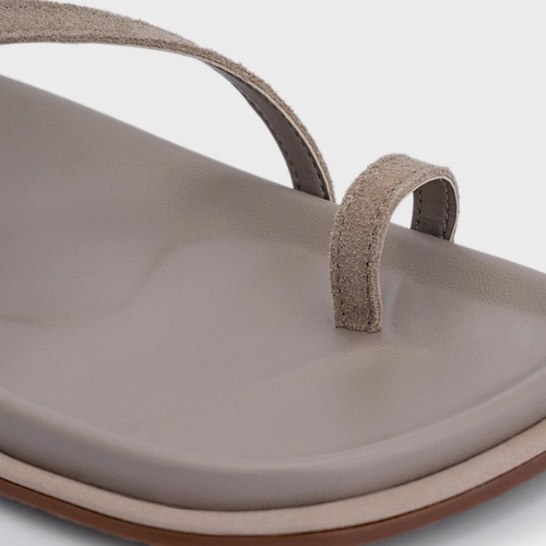 Sandália Papete Basis Couro Suede Cinza Cashmere