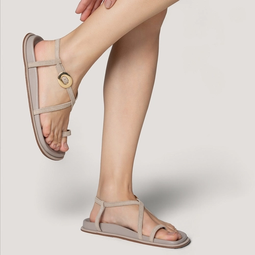 Sandália Papete Basis Couro Suede Cinza Cashmere