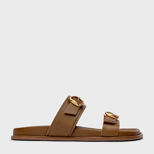 Flat Papete Essential Fivela Couro Marrom Saddle