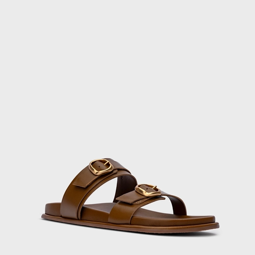 Flat Papete Essential Fivela Couro Marrom Saddle