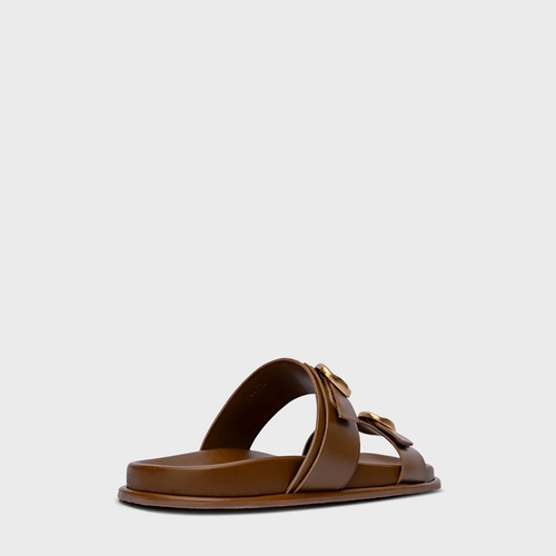 Flat Papete Essential Fivela Couro Marrom Saddle