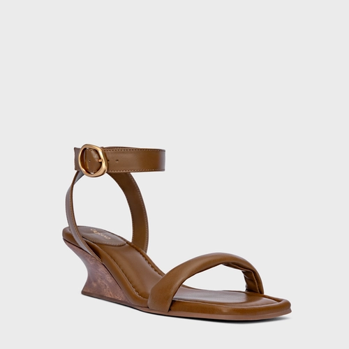 Sandália Puffy Salto Anabela Woody Couro Marrom Saddle