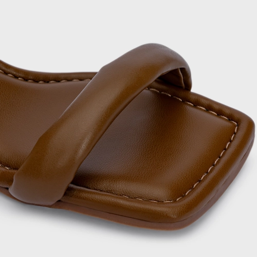 Sandália Puffy Salto Anabela Woody Couro Marrom Saddle