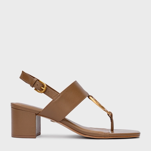 Sandália Organic Salto Bloco Couro Marrom Honey