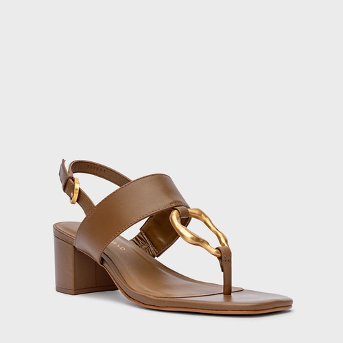 Sandália Organic Salto Bloco Couro Marrom Honey