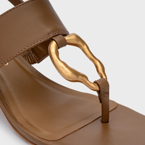 Sandália Organic Salto Bloco Couro Marrom Honey