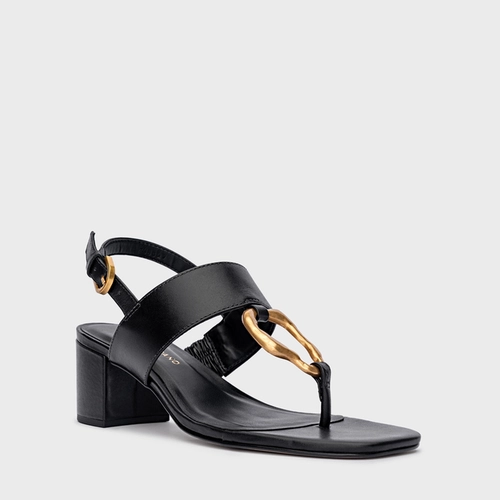 Sandália Organic Salto Bloco Couro Preto