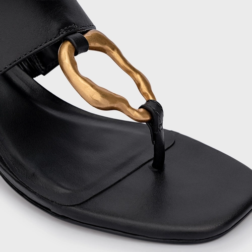 Sandália Organic Salto Bloco Couro Preto