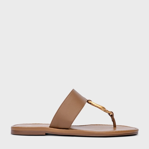 Flat Thong Organic Couro Marrom Honey