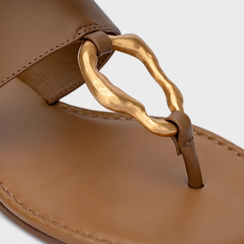 Flat Thong Organic Couro Marrom Honey