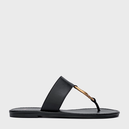Flat Thong Organic Couro Preto