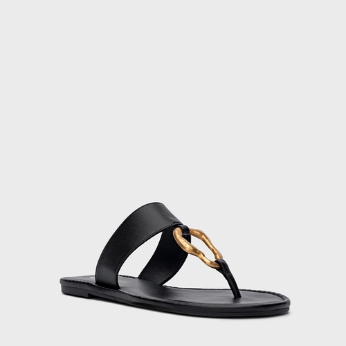 Flat Thong Organic Couro Preto