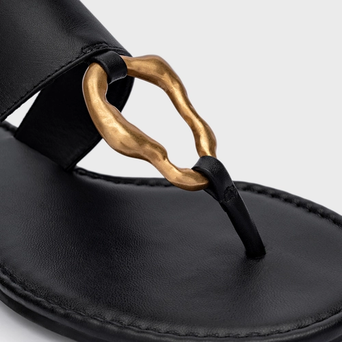 Flat Thong Organic Couro Preto