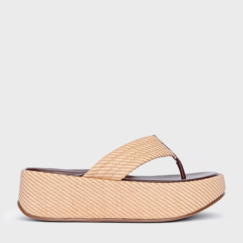 Flat Plataforma Thong Tramada Bege Porcini