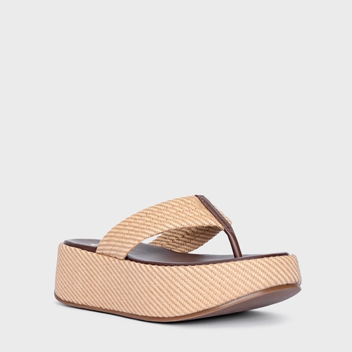 Flat Plataforma Thong Tramada Bege Porcini