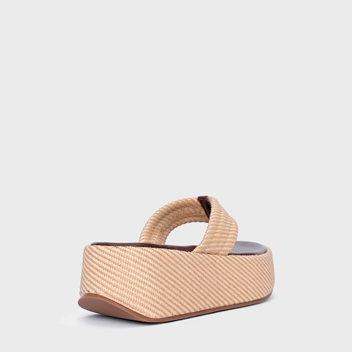 Flat Plataforma Thong Tramada Bege Porcini