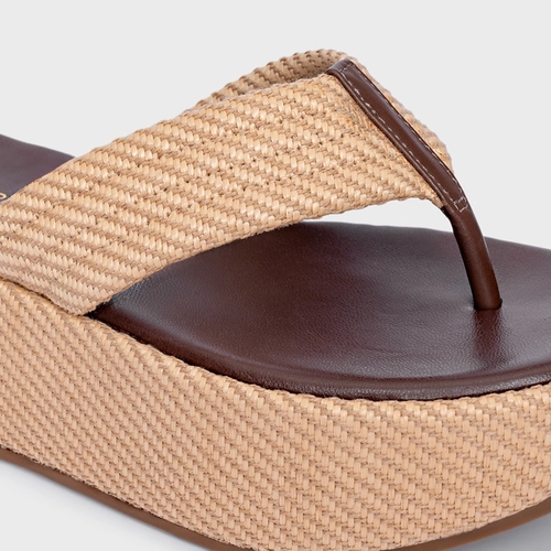 Flat Plataforma Thong Tramada Bege Porcini