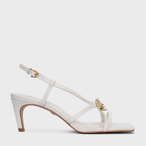 Sandália Coral Salto Fino Couro Off White Milk