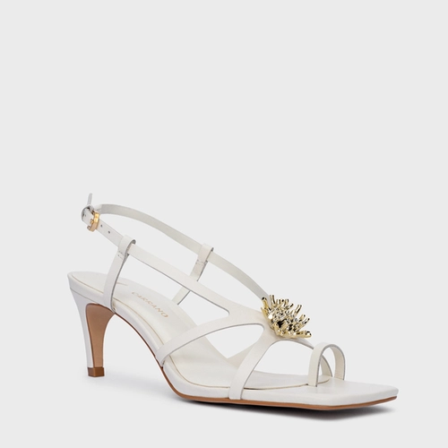 Sandália Coral Salto Fino Couro Off White Milk