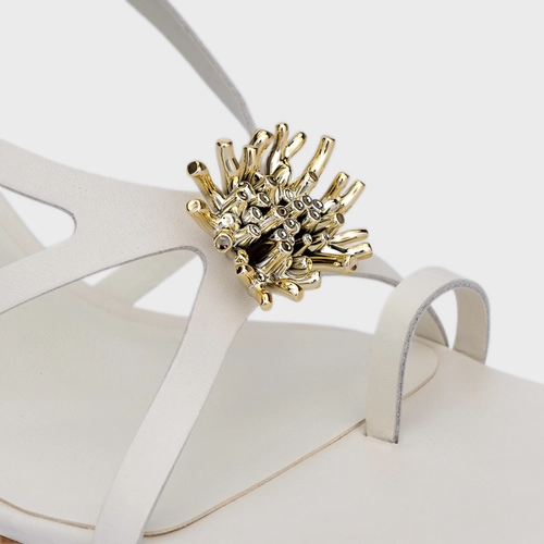 Sandália Coral Salto Fino Couro Off White Milk