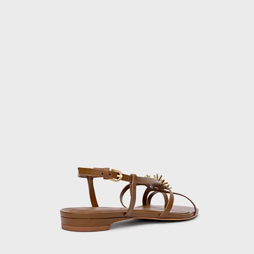 Sandália Flat Coral Couro Marrom Saddle