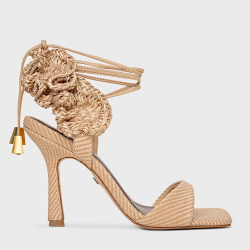 Sandália Ripple Tressê Lace Up Salto Fino Bege Porcini
